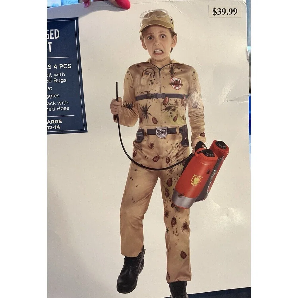 Bugged Out Exterminator Costume Size Large 12 13 14 Years Child Kid Dress Up NEW